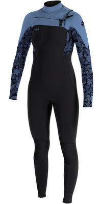 2025 O'Neill Womens Epic 5/4mm Chest Zip Wetsuit 5652 - Black / Stormy Palm / Fade Denim